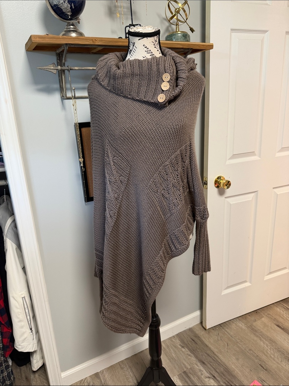 Soft Knit Button-Collar Sweater in Taupe